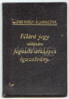 1931 Mo. Királyi Államvasutak, félárú jegy igazolvány