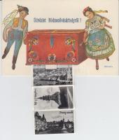 Hódmezővásárhely leporello, folklór, s: Bernáth, Fekete Sas szálloda, Országzászló Erzsébet kórház