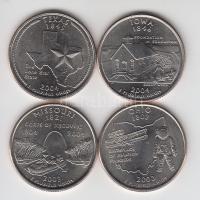 Amerika Egyesült Államok 2002-2004. 1/4$ 4db klf emlékkiadása tanúsítványokkal! T:BU USA 2002-2004. Quarter Dollar, 4 pieces of different commemorative coins with certificates C:BU