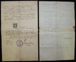 1910 és 1914 2 db katonai okmány, főhadnagy haláláról, egyik ragasztott