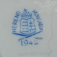 Kézzel festett jelzett (1942) Herendi tálka megkopott aranyozással és egy matricás Hollóházi vázácsk...