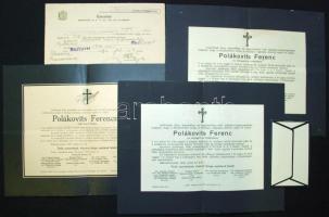 Polákovics Ferenc ny. körjegyző és földbirtokos valamint feleségének halotti értesítője, köszönő kár...