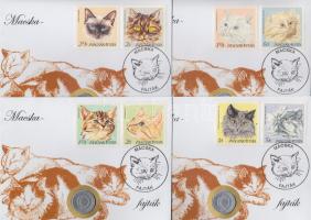 1968. 1Ft "Macska-fajták" érmés bélyeges boríték alkalmi bélyegzővel (4x) klf bélyegvariációval T:2-