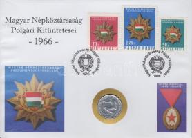 1966. 50f "Magyar Népköztársaság Polgári Kitüntetései" érmés bélyeges boríték alkalmi bély...