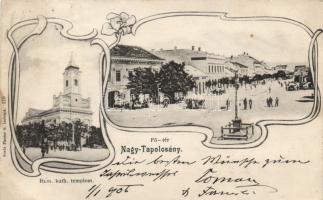 Nagytapolcsány main square, catholic church (Rb)