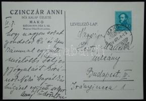 Czinczár Anni női kalap, reklám levelező-lap.