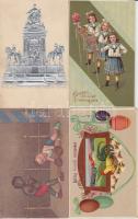 9 db régi, vegyes képeslap tétel, motívumlapokból, köztük litho és dombornyomott