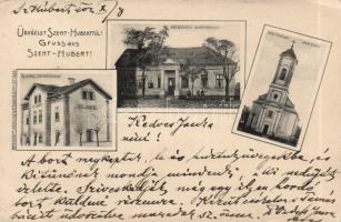 Szenthubert / Bánátnagyfalu railway station, County Hall, church (EK)