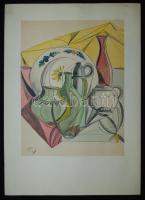 Simó Ágoston (1925-2011): Csendélet kompozíció, tus, akvarell, papír, jelzett, paszpartuzva, 43x30,5cm