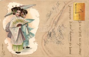 Japanese folklore, girls, litho, Emb.