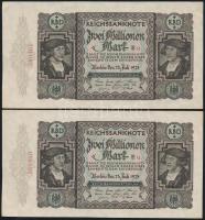 Német Birodalom/Weimari Köztársaság/Berlin 1923.7.23. 2.000.000M (4x) egymáshoz közeli sorszámmal T:II Germany/Weimar Republic/Berlin 1923.23.7. 2.000.000 Mark (4x) nearby serials C:XF