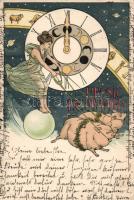 New Year, Zodiac, pigs, litho (EK)