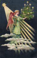 Angel, Christmas tree, litho, Emb. (wet damage)