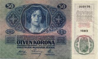 1914. 50K felülbélyegzés nélkül, vízjellel (2x) egyugrású sorszámmal T:II,II-