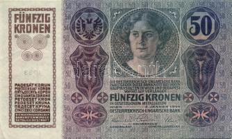 1914. 50K felülbélyegzés nélkül, vízjellel (2x) egyugrású sorszámmal T:II,II-