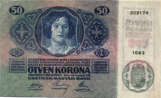 1914. 50K felülbélyegzés nélkül, vízjellel (2x) egyugrású sorszámmal T:II,II-