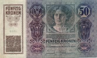 1914. 50K felülbélyegzés nélkül, vízjellel (2x) egyugrású sorszámmal T:II,II-