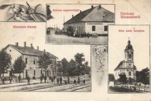 Rimaszécs railway station, Restaurant Korona, church (EB)