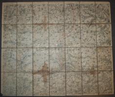 cca 1915 Arras és környéke vászon katonai térkép berajzolt frontvonalakkal dobozban / Military map Arras. Canvas 90x70 cm