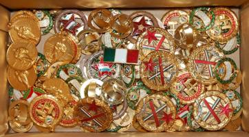 Vegyes doboznyi kitüntetés,jelvény főleg a szocializmus időszakából, közte 11db dísztokban, jobb dar...