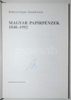 Rádóczy Gyula-Tasnádi Géza: Magyar papírpénzek 1848-1992, a szerző Tasnádi Géza aláírásával