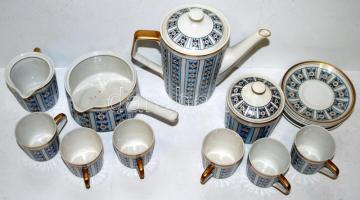 Hollóházi 6 személyes kávés készlet, 3 db kiöntő, cukortartó, 6 csésze+ alj, kézzel festett, hibátla...