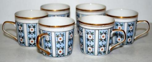 Hollóházi 6 személyes kávés készlet, 3 db kiöntő, cukortartó, 6 csésze+ alj, kézzel festett, hibátla...