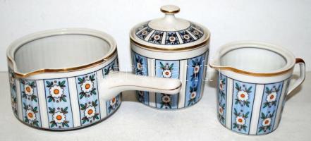 Hollóházi 6 személyes kávés készlet, 3 db kiöntő, cukortartó, 6 csésze+ alj, kézzel festett, hibátla...