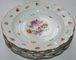 Zsolnay 4 db leveses tányér, jelzett, kopott aranyozás /Zsolnay chinaware plate in good condition d:...