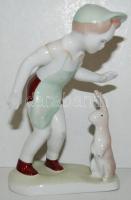 Aquincumi, kisfiú a nyuszival, kézzel festett, hibátlan, jelzett, 13×9 cm