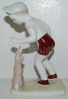 Aquincumi, kisfiú a nyuszival, kézzel festett, hibátlan, jelzett, 13×9 cm