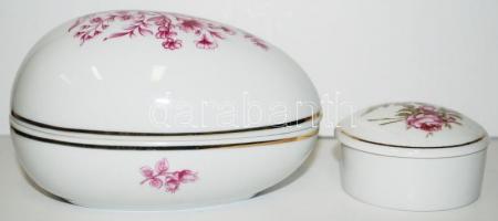 Porcelán tétel: 2db Hollóházi ékszeres doboz és tojás bonbonier, hibátlanok, jelzettek
