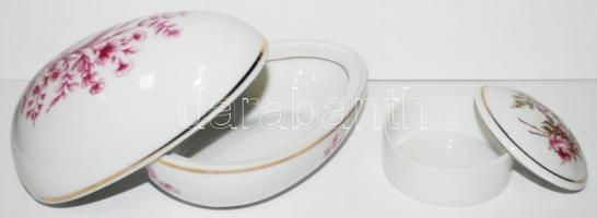 Porcelán tétel: 2db Hollóházi ékszeres doboz és tojás bonbonier, hibátlanok, jelzettek