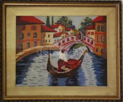 Jelzés nélkül: Gondola, gobelin, szép régi üvegezett keretben 50×58 cm