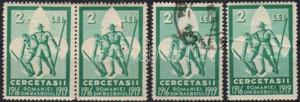 1919. 4db segélybélyeg (vegyes minőség)/ 4 Pfadfinder-Spendenmarken für Kriegsgefangenen (untersch. Erhaltung)