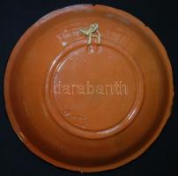 Karcagi fali madaras dísztányér, kézzel festett, jelzett, apró lepattanás a szélén, d:32 cm