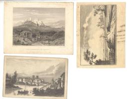 cca 1800-1850 5db tájkép, réz-, ill. acélmetszetek /  Landscapes, copper and steel engravings, cca 11x18cm