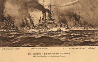 Deutsche Schlachtflotte mit Zeppelin