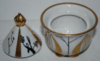 Kézzel festett, aranyozott, jelzett Zeven porcelán cukortartó (az aranyozás itt-ott megkopott) / 
Ha...