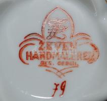 Kézzel festett, aranyozott, jelzett Zeven porcelán cukortartó (az aranyozás itt-ott megkopott) / 
Ha...