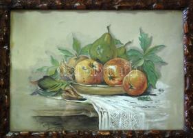 Rudy László: Csendélet sáskával 1917, akvarell, papír, jelzett, különleges antik fakeretben, 67×78 c...