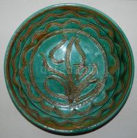 Kerámia tétel 2 db: Mázas váza, hibátlan, jelzett, m: 20 cm, fazekas tányér szép mázzal, d:23 cm