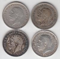 Nagy Britannia 1915-1935. 3p Ag (4x)klf évszámmal T:2 Great Britain 1915-1935. 3 pence Ag (4x)different years C:XF