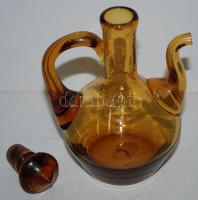 Sárga szakítottüveg olajkiöntő / 
Handmade glass oil bottle, 16cm
