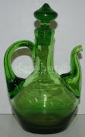 Zöld szakítottüveg olajkiöntő / 
Handmade glass oil bottle, 16cm