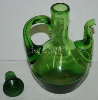 Zöld szakítottüveg olajkiöntő / 
Handmade glass oil bottle, 16cm