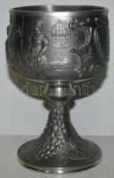 Gazdagon díszített ónkupa, német felirattal, m:14 cm