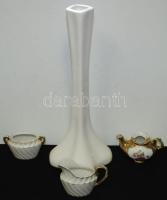 Porcelán tétel 4 db: Modern váza, hibátlan, m:29 cm, 2 mini kiöntő, hibátlan, mini cukortartó, hibátlan, fedelük hiányzik, jelzés nélküliek