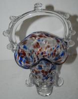 Irizáló szakítottüveg kosárka és hal figura / 
Handmade glass basket and fish figure, 18x10cm, 24cm