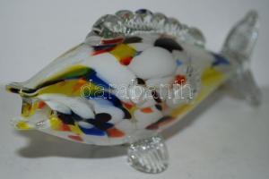 Irizáló szakítottüveg kosárka és hal figura / 
Handmade glass basket and fish figure, 18x10cm, 24cm